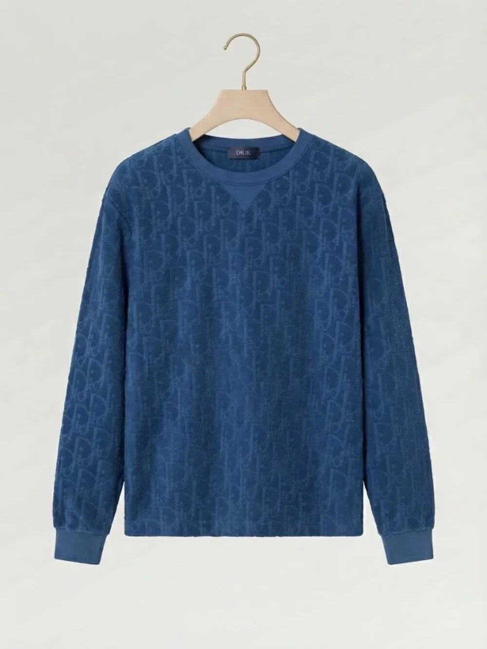 Authentic Dior Men Oblique Terry Cotton Jacquard Blue Sweatshirt Size XXL